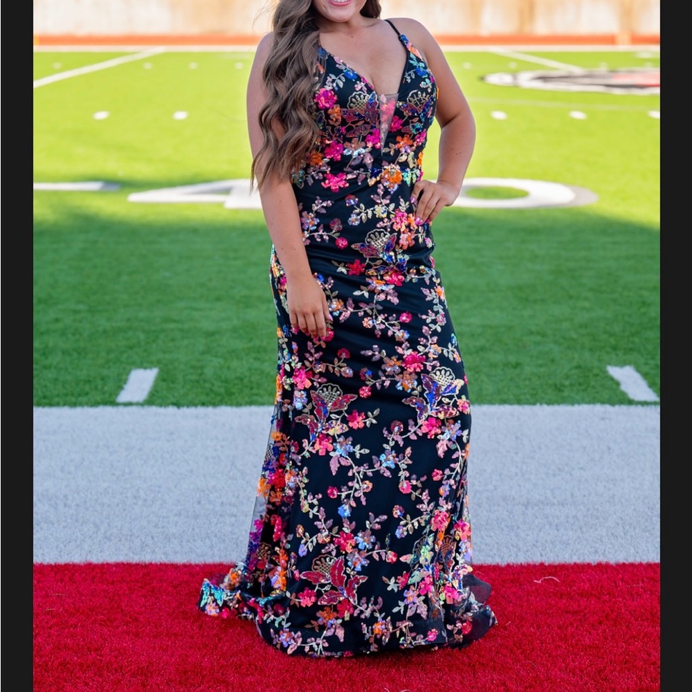 Johnathan Kayne Black Floral Prom Dress
